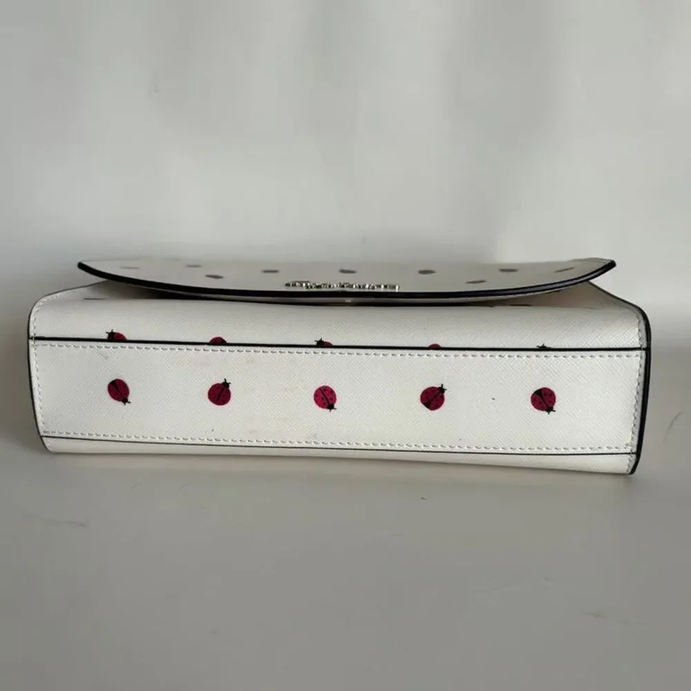 Kate Spade Ladybug Print Crossbody Bag White Saffiano Leather Chain Strap Purse